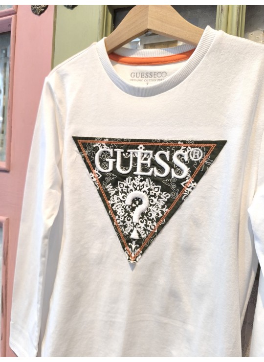 CAMISETA BLANCA LOGO GUESS VERDE/NARANJA