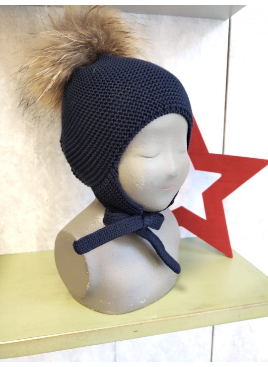 GORRO AVIADOR CON PELO NATURAL MARINO