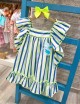 VESTIDO LISTAS MANGA MARIPOSA AZUL/FLÚOR