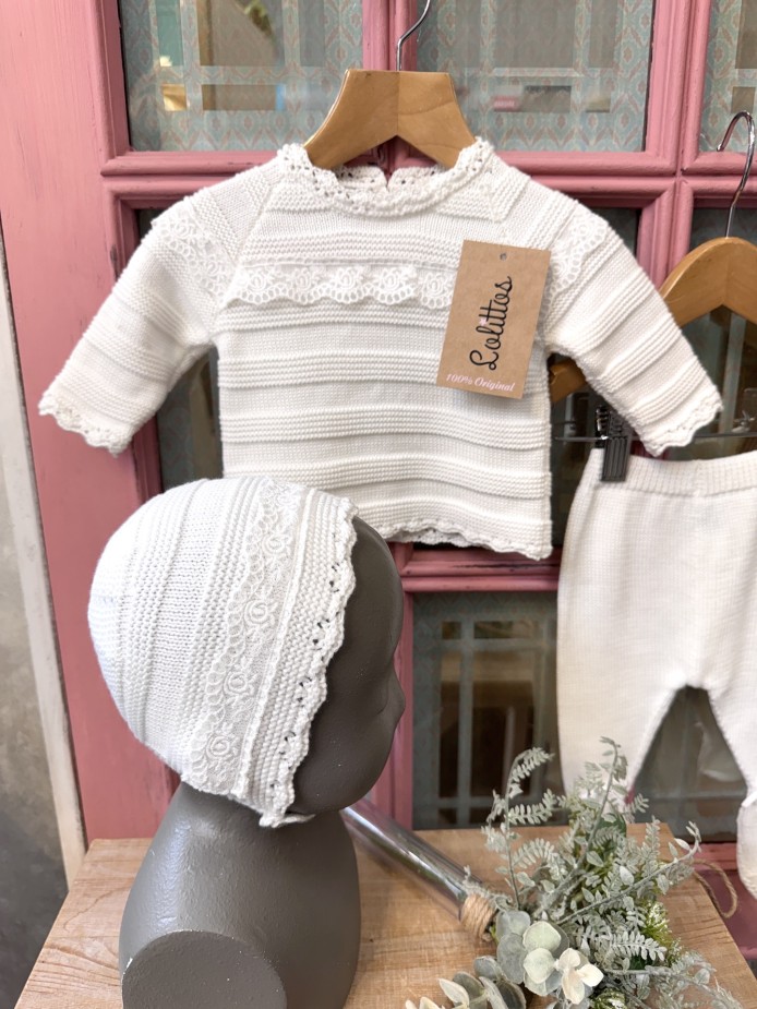 JUBÓN CON POLAINA Y CAPOTA BLANCO LINO LOLITTOS