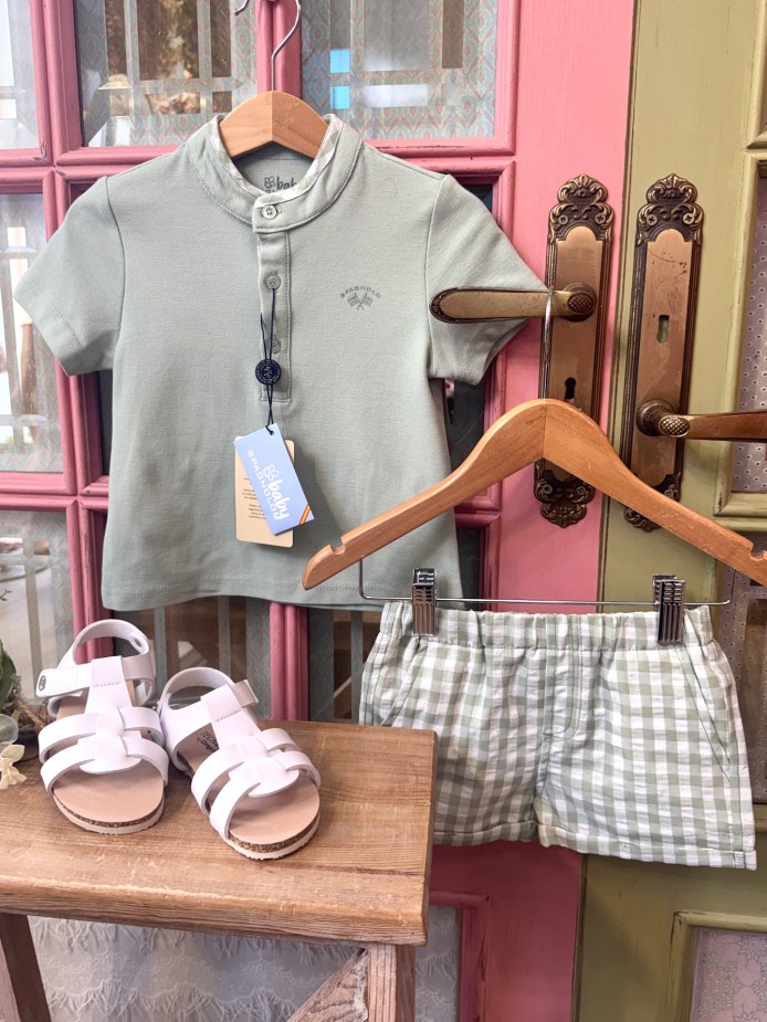 POLO Y PANTALÓN CUADROS VERDE AGUA LOLITTOS